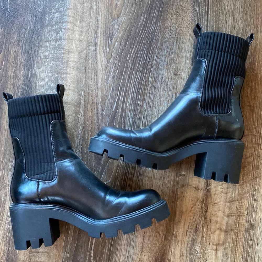 Zara Black Chunky Lug Sole Boots Size 39